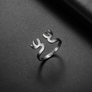 Polierter Edelstahl Elchgeweih Ring mit minimalistischem verstellbarem Horndesign