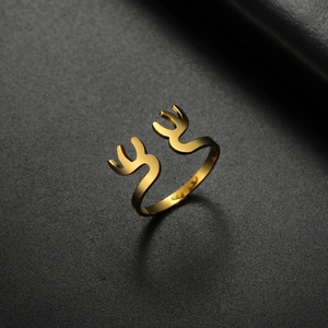 Minimalistischer 18K Gold Elchgeweih Ring aus poliertem Edelstahl, verstellbar