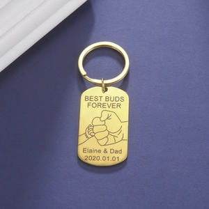 Custom gold stainless steel keychain with Best Buds Forever engraving and personalization