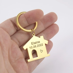 Portachiavi personalizzato in acciaio inox a forma di casa con nome e data incisi