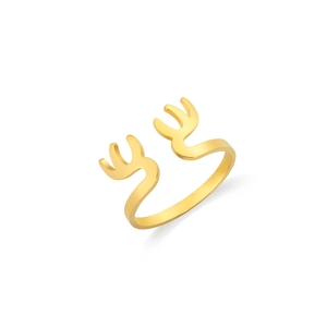 Poliertes 18K Gold Hirschgeweih Edelstahl Ring offenes und verstellbares minimalistisches Design