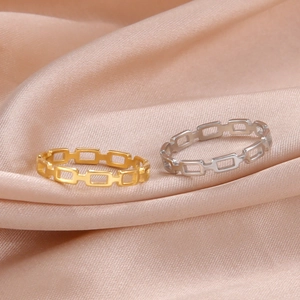 Minimalistische Roestvrijstalen Holle Geometrische Rechthoekige Kettingring Voor Dames Heren Hoogwaardige Titanium Stalen Vingerband Sieraden