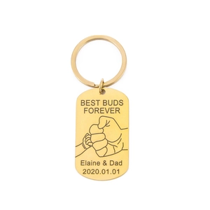 Custom gold stainless steel keychain with Best Buds Forever engraving for Dad and Elaine