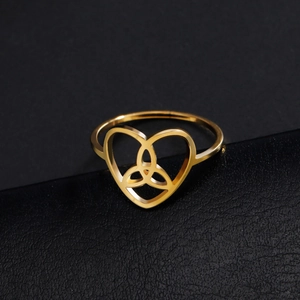 Stainless Steel Celtic Knot Heart Ring Western Vintage Triquetra Open Finger Rings For Couples Lovers Jewelry Holiday Gift