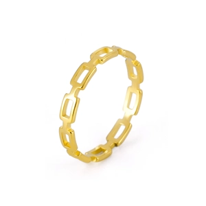 Gepolijste gouden roestvrijstalen ring met minimalistische geometrische kettinglinks