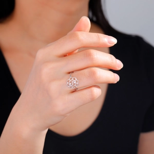 Minimalist silver stainless steel ring with hollow lotus and Tai Chi Yin Yang design