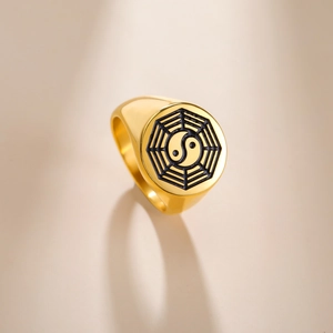 Anello Uomo in Acciaio Inossidabile Yin Yang Bagua Pattern Vintage Taoista Argento Oro Gioielli Anello a Fascia