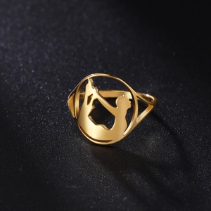 Fashionable yoga silhouette gold stainless steel ring for women in elegant stretching pose