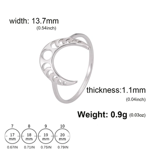 Anello fasi lunari in acciaio inossidabile con dimensioni e guida alle taglie USA