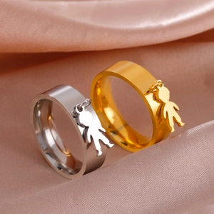 Minimalist Stainless Steel Ring With Little Boy Charm 18K Gold Plated Mirror Polish Band Ring Fashion Jewelry For Women Men