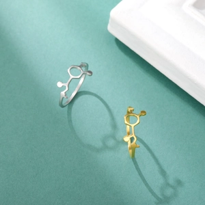 Minimalist stainless steel ring with chemical molecule structure in gold and silver finish