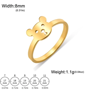 Bague ours mignonne en or pour femme, bijou minimaliste en acier inoxydable de 8mm
