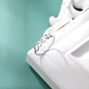 Minimalist silver stainless steel moon phase ring with crescent design for women