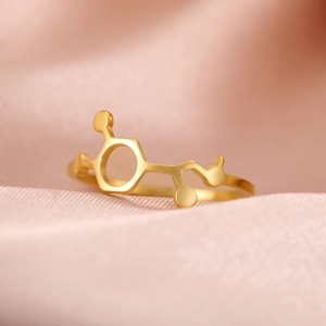 Minimalist gold-plated stainless steel ring with a unique chemical molecular structure design