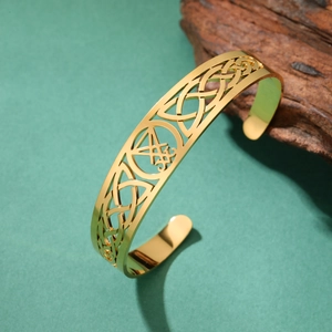 Vintage Stainless Steel Celtic Knot Cuff Bracelet Gothic Leviathan Cross Sigil Of Lucifer Pentagram Open Bangle Jewelry