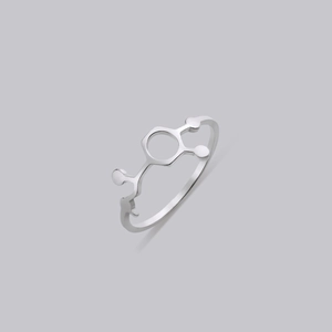 Minimalist silver stainless steel ring with unique geometric molecular hexagon design