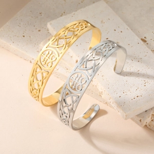 Leviathan Cross Cuff Bracelet Stainless Steel Celtic Knot Hollow Out Bangle For Women Vintage Occult Jewelry Religious Symbol Jewelry
