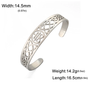 Retro 18K gold-plated stainless steel cuff bracelet with Celtic knot and Leviathan cross