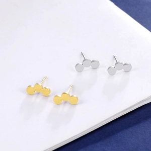 Orecchini a perno minimalisti con tre dischi in acciaio inossidabile oro e argento