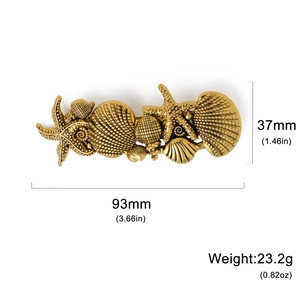 French vintage starfish and seashell metal hair clip in gold finish, 93mm x 37mm size