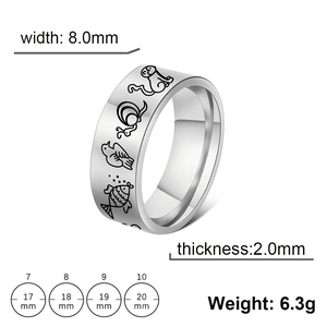 8mm stainless steel band ring with engraved cartoon animal icons for couples