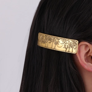Vintage gold moon phase and forest relief rectangular metal hair clip for women