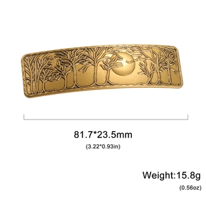 French vintage zinc alloy hair clip with forest and moon relief, 81.7x23.5mm size
