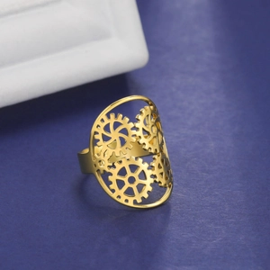 Bague Ouverte Réglable en Acier Inoxydable Creux Engrenage Steampunk Vintage pour Femmes Hommes Bijoux Punk Style Industriel