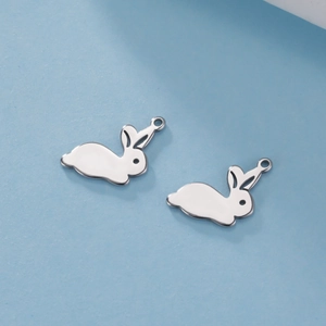 Polished stainless steel rabbit charms with top loop for DIY jewelry making projects