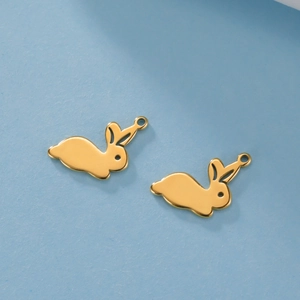 Polished golden rabbit charms with hollow eyes for DIY necklaces and bracelets