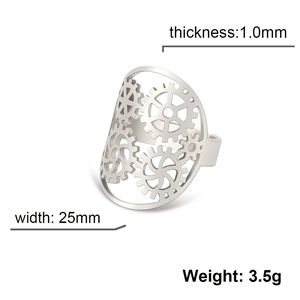 Bague ouverte en acier inoxydable doré 18 carats avec motif engrenage évidé