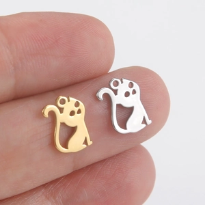 Pendentif chat poli en acier inoxydable or et argent pour la création de bijoux DIY