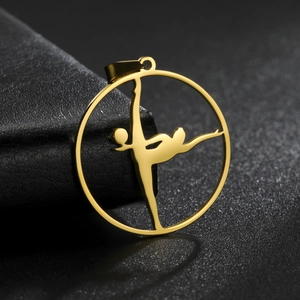 Stainless Steel Rhythmic Gymnastics Dancer Silhouette Round Hollow Pendant For DIY Jewelry Making Accessories Gift