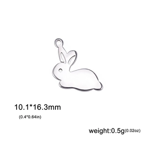 Polished stainless steel rabbit pendant with top ring, size 10.1x16.3mm for jewelry making