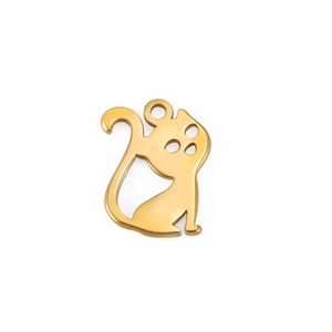 Pendentif chat poli plaqué or 18K en acier inoxydable pour création de bijoux