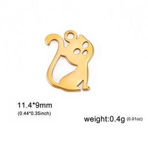 Pendentif chaton poli plaqué or 18K en acier inoxydable avec silhouette de chat assis