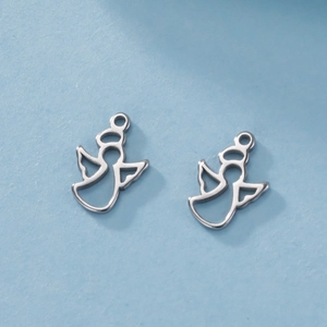Detailed view of silver stainless steel angel charms for DIY jewelry making and pendants