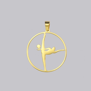 Golden rhythmic gymnastics pendant with artistic silhouette and hollowed-out metal design