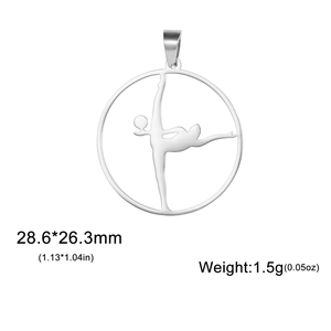 Macro detail of rhythmic gymnastics ball pendant in stainless steel measuring 28.6x26.3mm