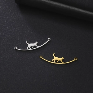 Stainless Steel Cat Walking On Rod Pendant Connector For DIY Necklace Bracelet Earring Jewelry Making Accessories Gold Silver
