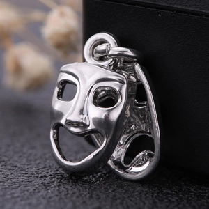 Silver comedy and tragedy drama masks pendant for DIY necklaces and jewelry making