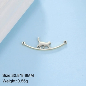 Detailed view of silver cat pendant jewelry connector with dimensions 30.8x8.8mm