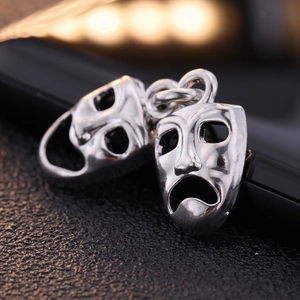 Vintage Alloy Comedy Tragedy Drama Mask Pendant Halloween DIY Jewelry Making Accessories Antique Silver Mask Charm For Necklace