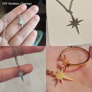Polished stainless steel North Star jewelry set with adjustable ring and DIY star necklace
