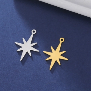 Minimalist stainless steel eight-pointed star pendants in gold and silver finishes