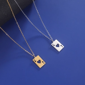 Collares minimalistas de acero inoxidable oro 18K y plata con colgante de As de Corazones