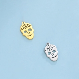 Edelstahl Ausgehöhlt Sugar Skull Charm Anhänger 18K Vergoldet Für DIY Halskette Armband Schmuckherstellung Zubehör