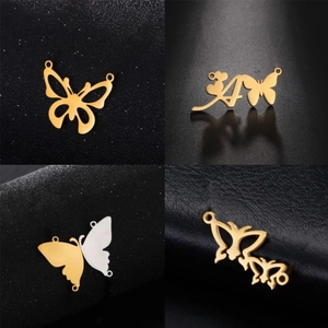 18K Gold Plated Stainless Steel Hollow Butterfly Pendant Charm For DIY Jewelry Making Letter A Heart Shape Findings Accessories