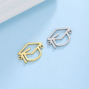 Polished stainless steel graduation cap charms in gold and silver for DIY jewelry making