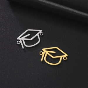 Stainless Steel Graduation Cap Charms Minimalist Bachelor Hat Hollow Out Pendants For DIY Bracelet Necklace Jewelry Making